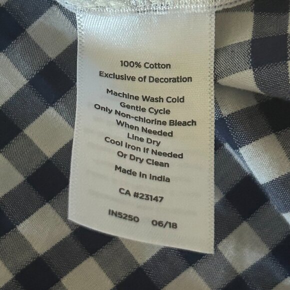 Talbots Navy Gingham Eyelet Trim Blouse Size XL Petite Square Neck 3/4 Sleeves - Picture 11 of 13